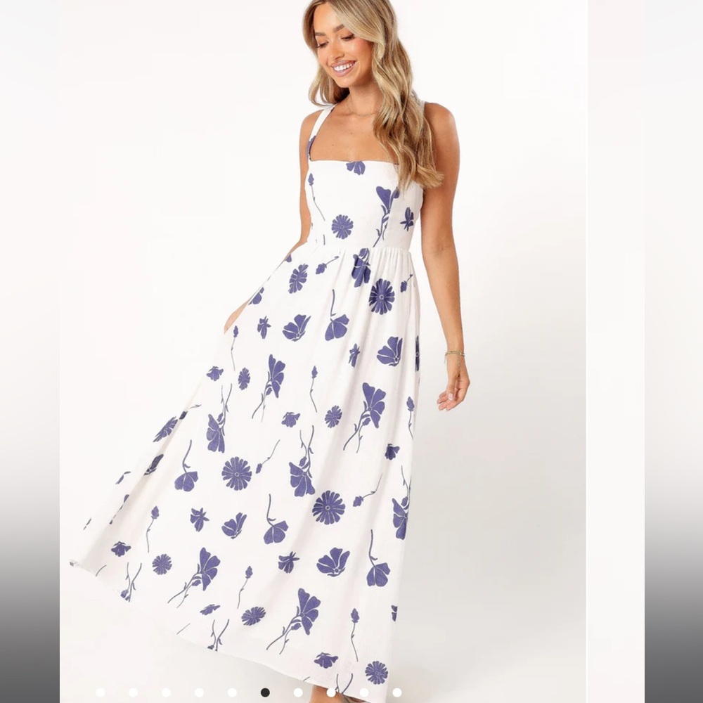 Petal & Pup White Maxi Dress with Blue Floral Print - Picture 5 of 15